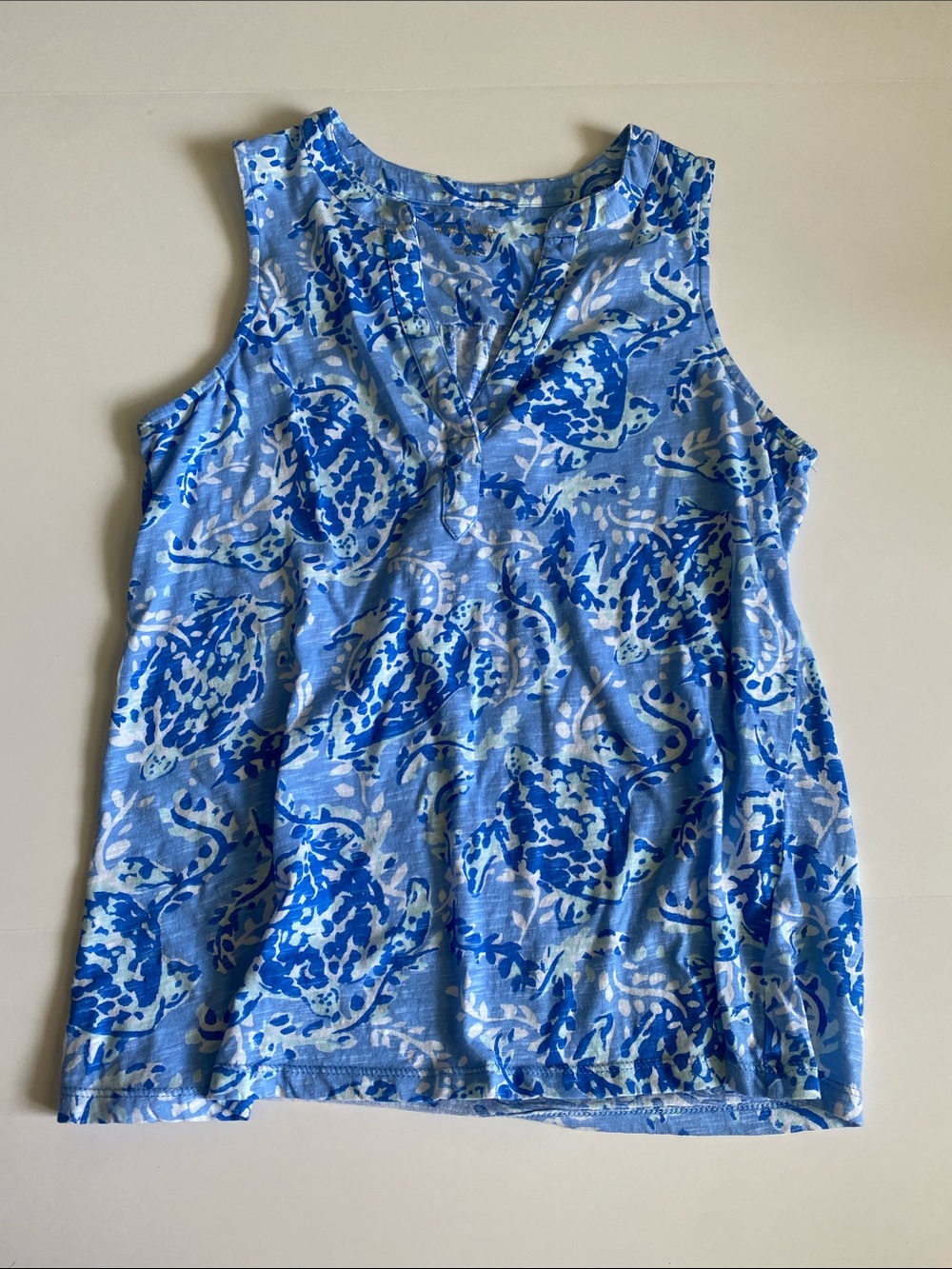 XS Lilly Pulitzer Blue Floral-Print Sleeveless V-Neck Tank